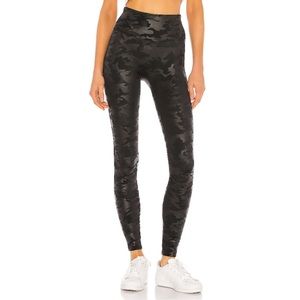 Faux Leather Camo Legging in Matte Black Camo